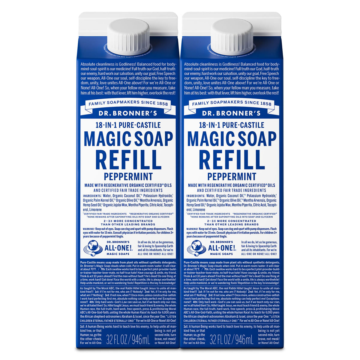 Dr. Bronner's Pure-Castile Liquid Soap 32 oz Peppermint front view