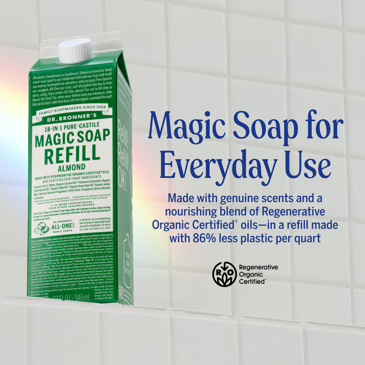 Dr. Bronner's Pure-Castile Liquid Soap Refill Almond 32oz back view