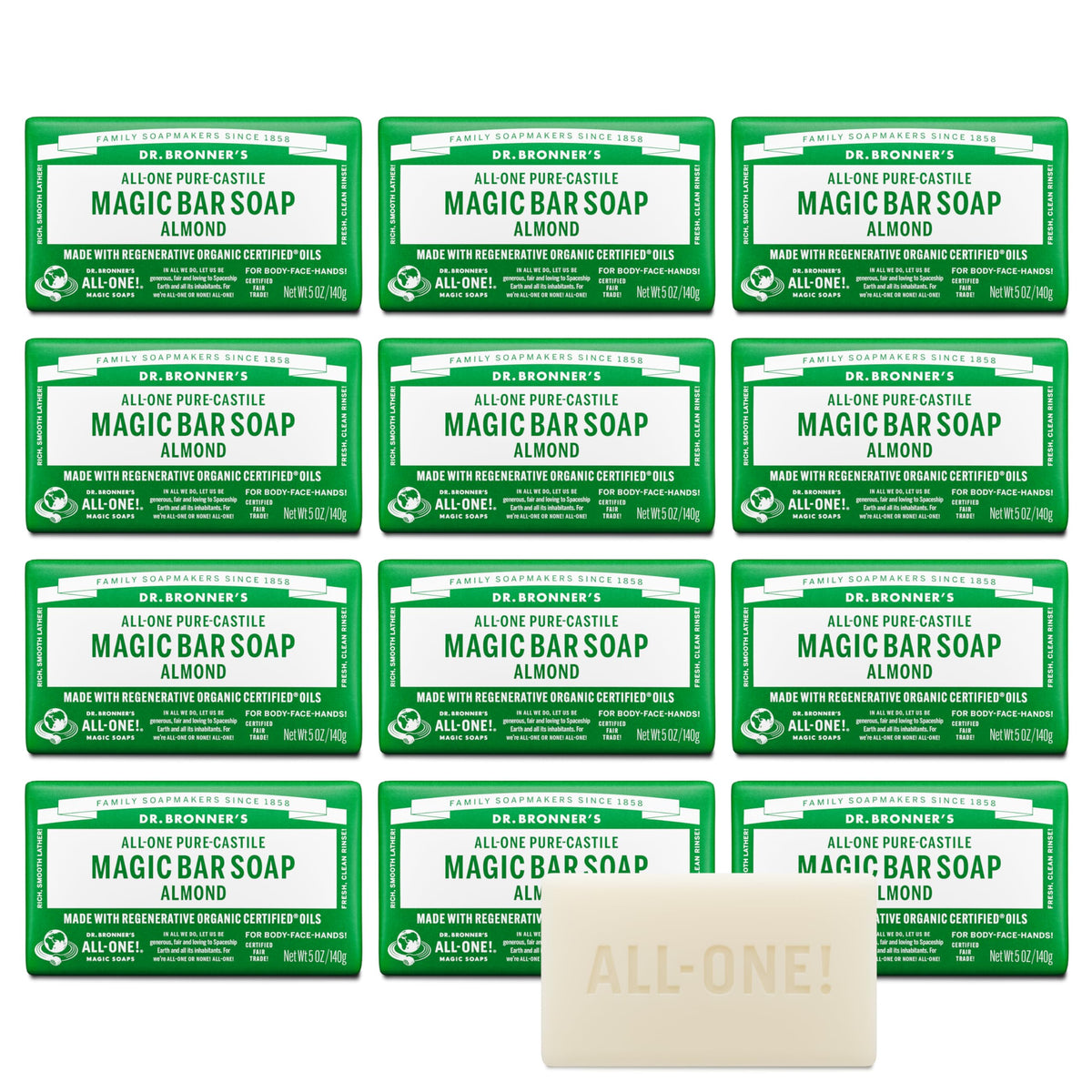 Dr. Bronner's Pure-Castile Magic Bar Soap Almond 5 oz front view