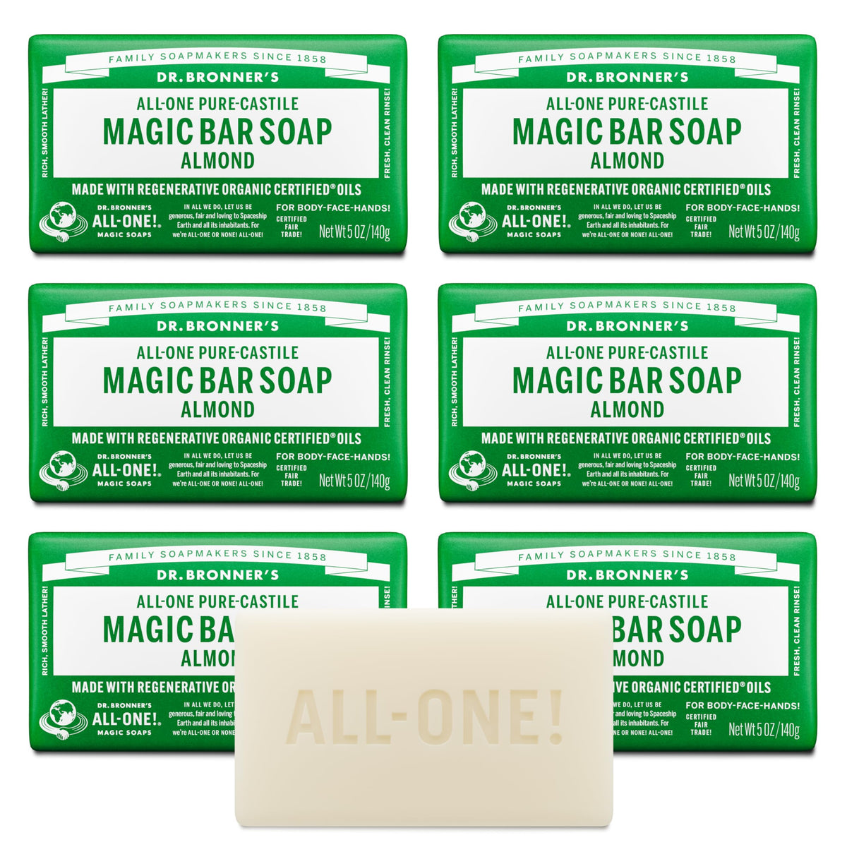 Dr. Bronner's Pure-Castile Magic Bar Soap Almond front view