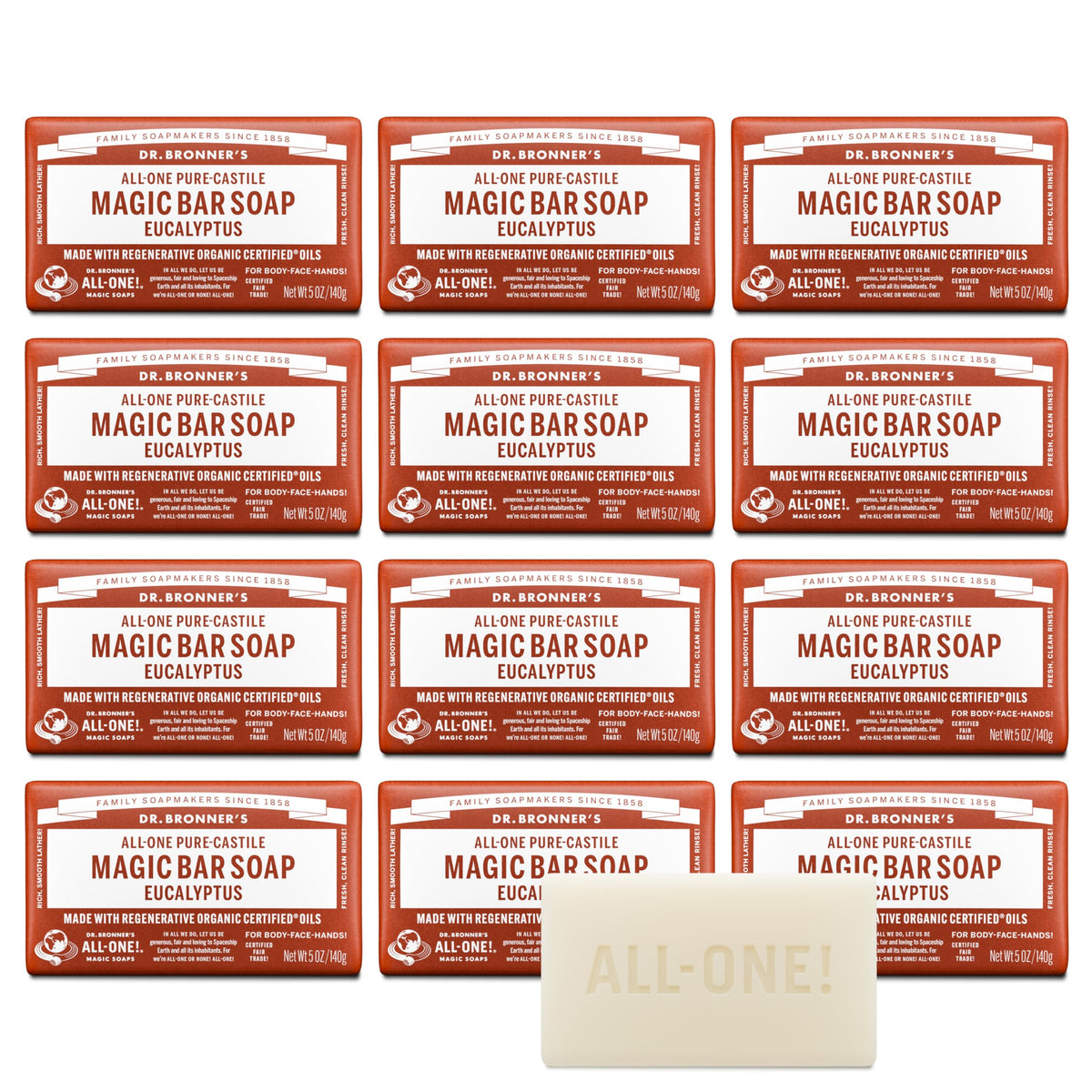 Dr. Bronner's Pure-Castile Magic Bar Soap Eucalyptus front view