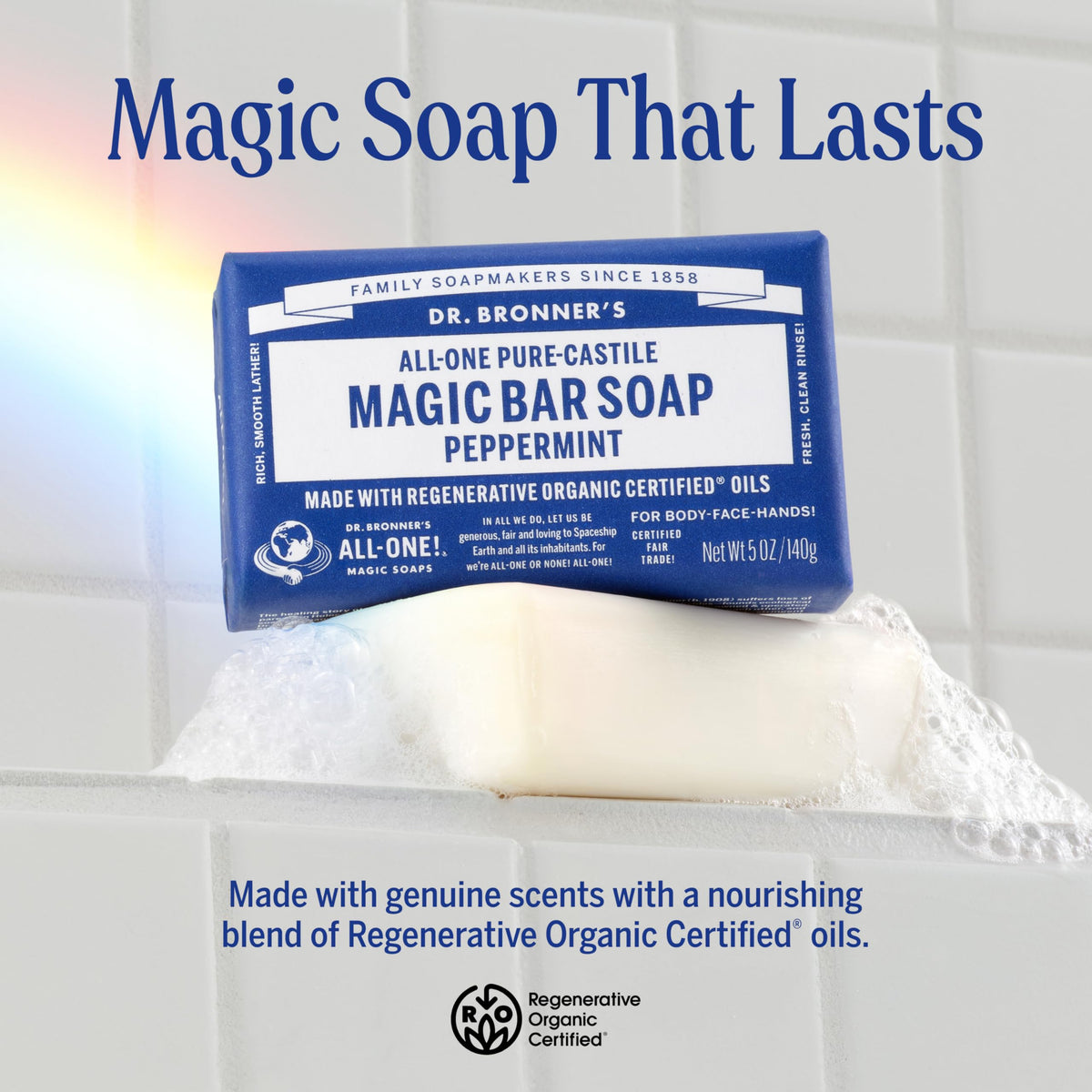 Dr. Bronner's Pure-Castile Magic Bar Soap Peppermint 5oz back view