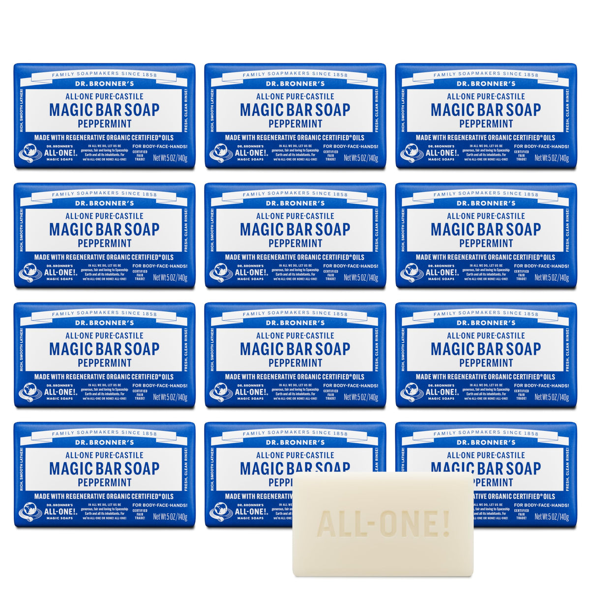Dr. Bronner's Pure-Castile Magic Bar Soap Peppermint 5oz front view