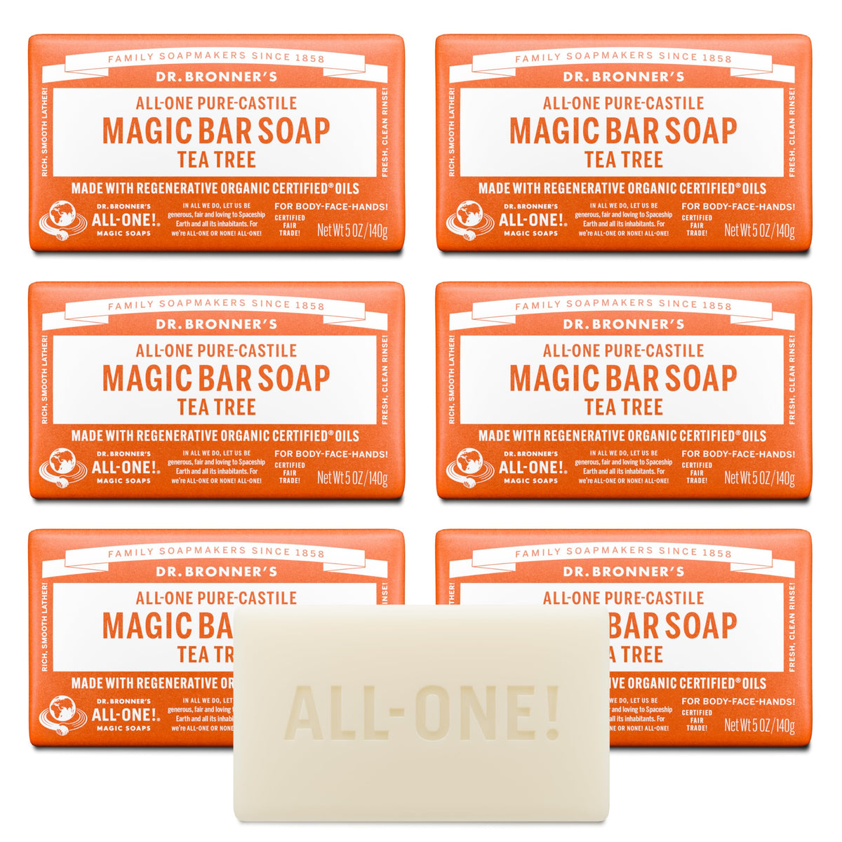 Dr. Bronner's Pure-Castile Magic Bar Soap Tea Tree front view