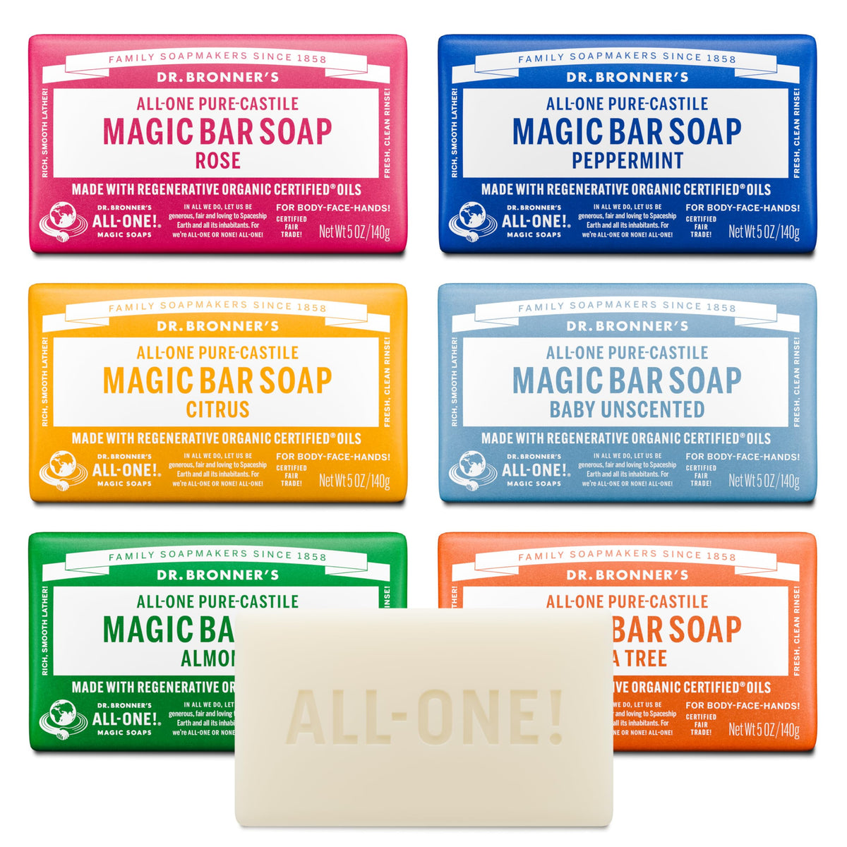 Dr. Bronner's Pure-Castile Magic Bar Soaps variety pack front view
