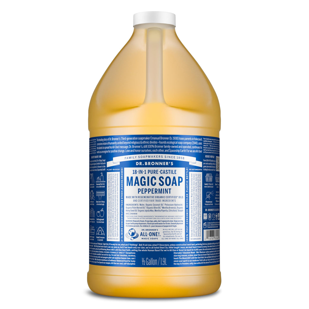 Dr. Bronner's Pure-Castile Magic Liquid Soap Peppermint 64 oz front view