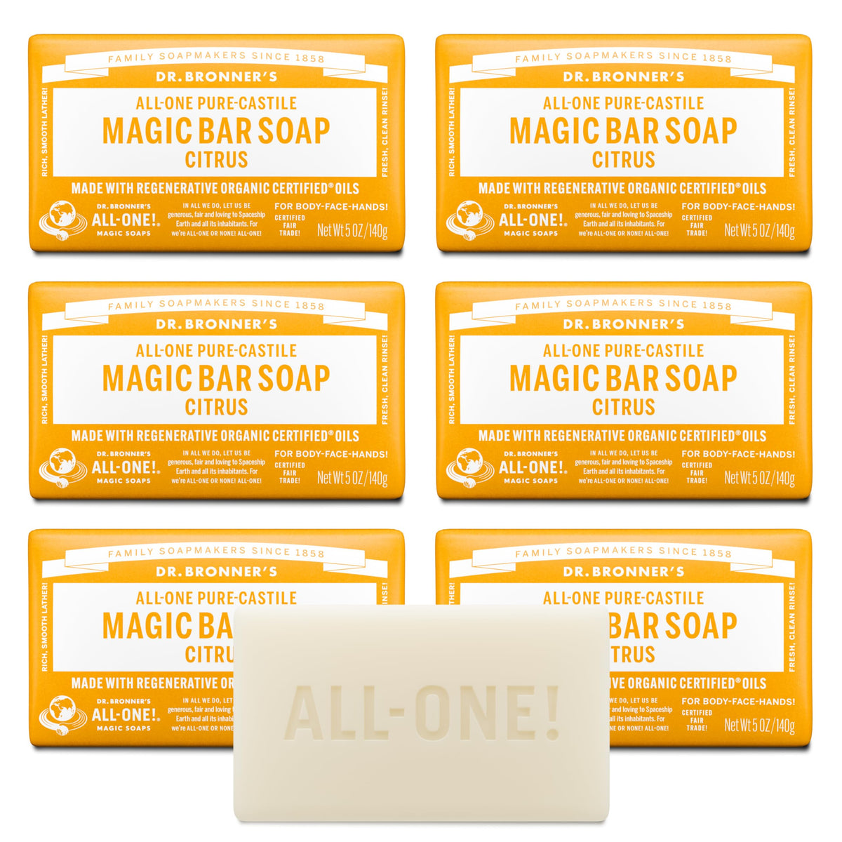 Dr. Bronner's Pure-Castile Magic Soap Bar Citrus front view