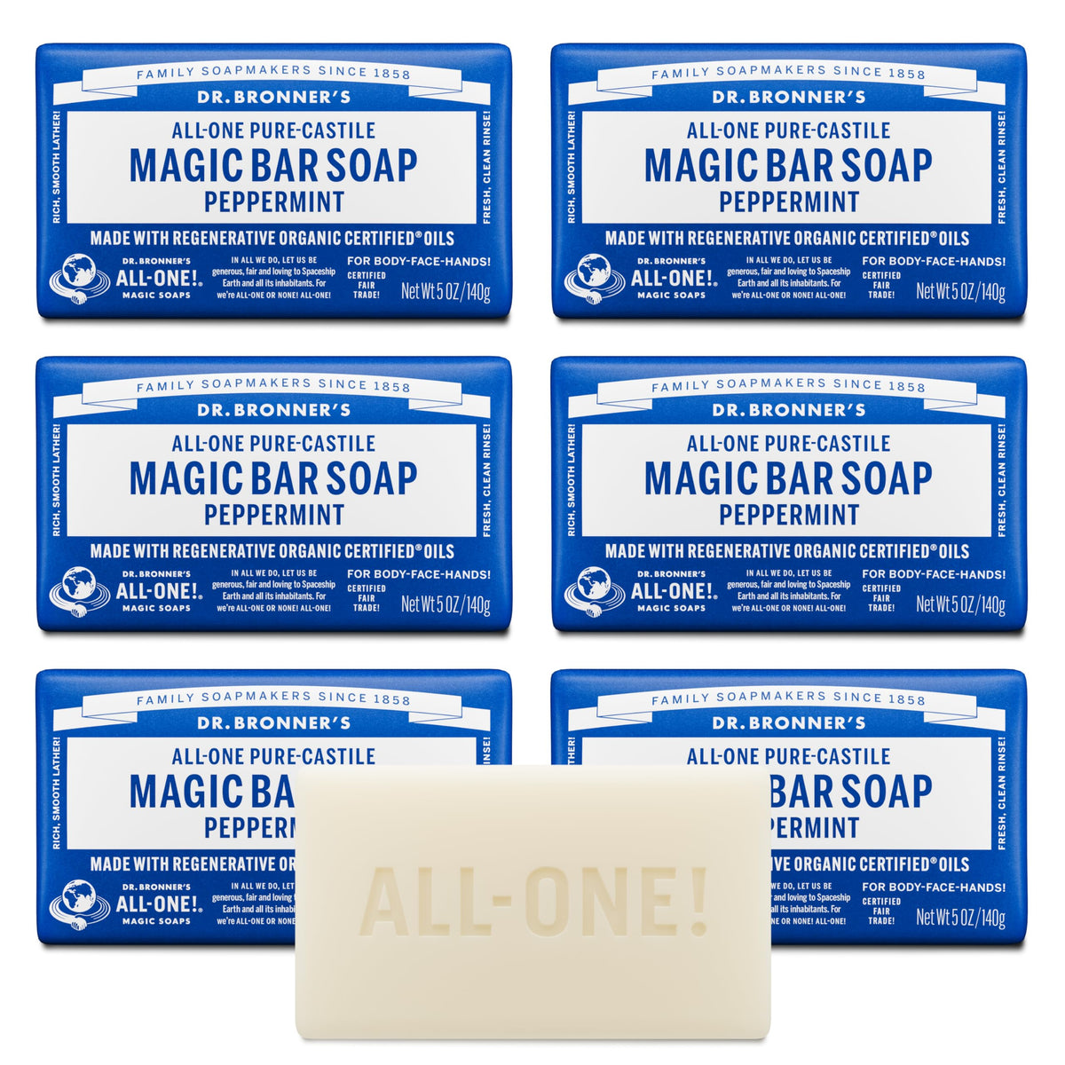 Dr. Bronner's Pure-Castile Magic Soap Bar Peppermint front view
