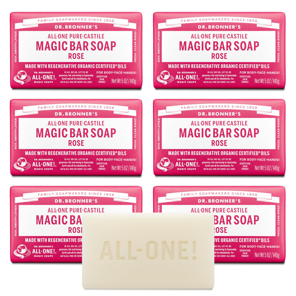 Dr. Bronner's Pure-Castile Magic Soap Bars Rose 5 oz front view