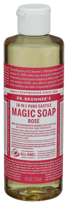 Dr. Bronner's Rose Castile Liquid Soap 236ml front view