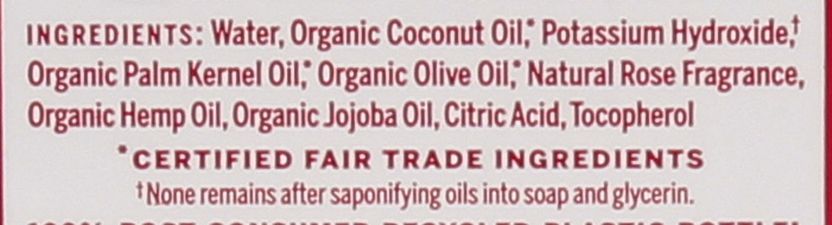 Dr. Bronner's Rose Castile Liquid Soap 236ml label close-up