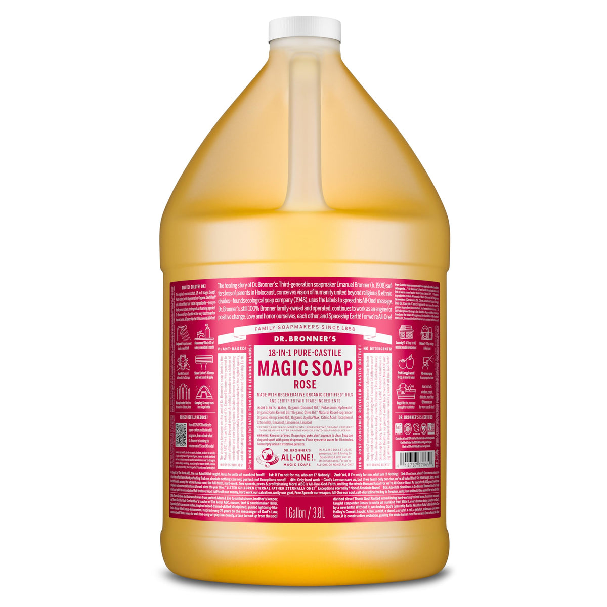 Dr. Bronner's Rose Pure-Castile Liquid Soap 1 Gallon front view