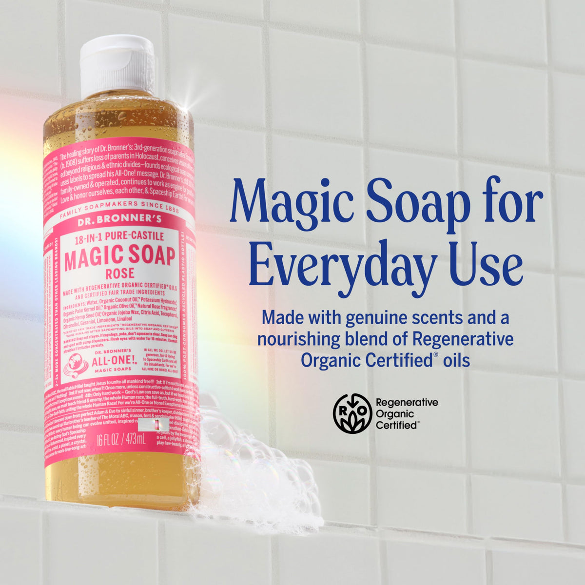 Dr. Bronner's Rose Pure-Castile Liquid Soap 32 oz back view