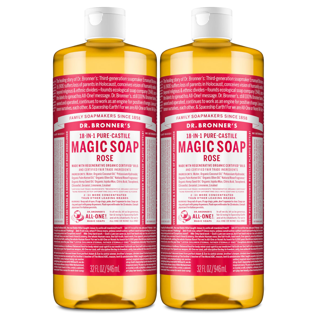 Dr. Bronner's Rose Pure-Castile Liquid Soap 32 oz front view