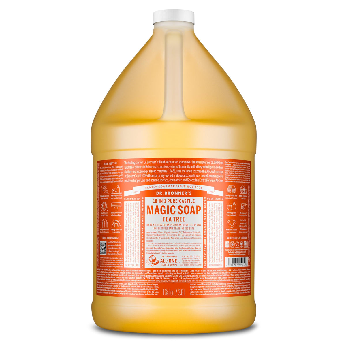 Dr. Bronner's Tea Tree Pure-Castile Liquid Soap 1 Gallon front view