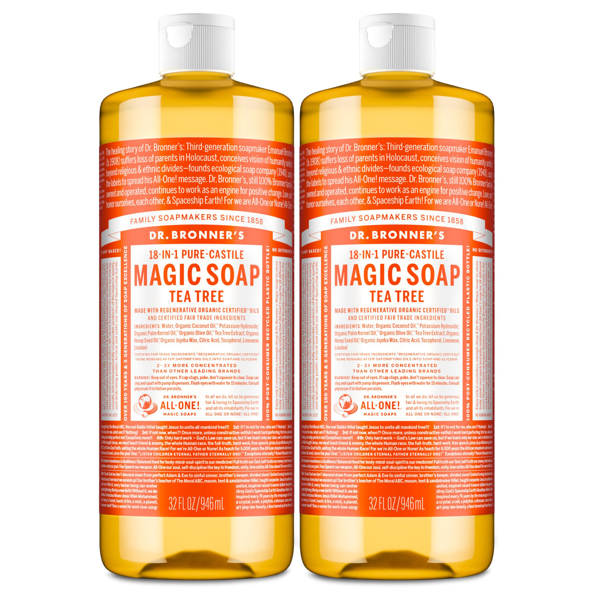 Dr. Bronner's Tea Tree Pure-Castile Liquid Soap 32 oz front view