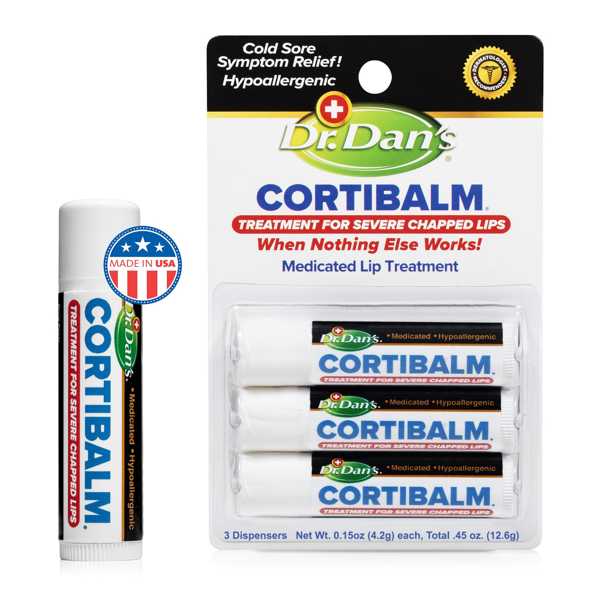 Dr. Dan's Cortibalm 3-Pack front view with packaging