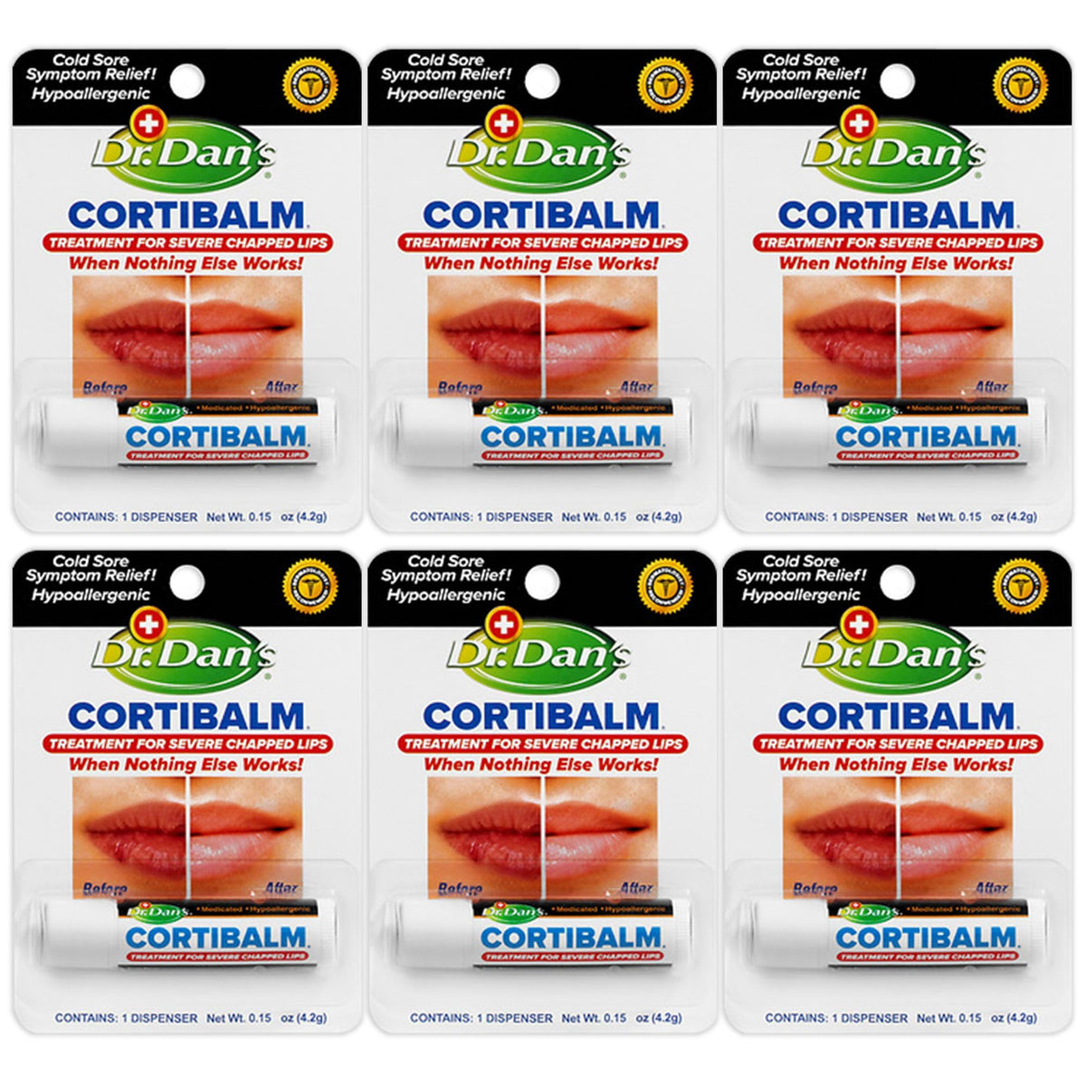 Dr. Dan's Cortibalm 6-Pack front view showing all lip balm tubes