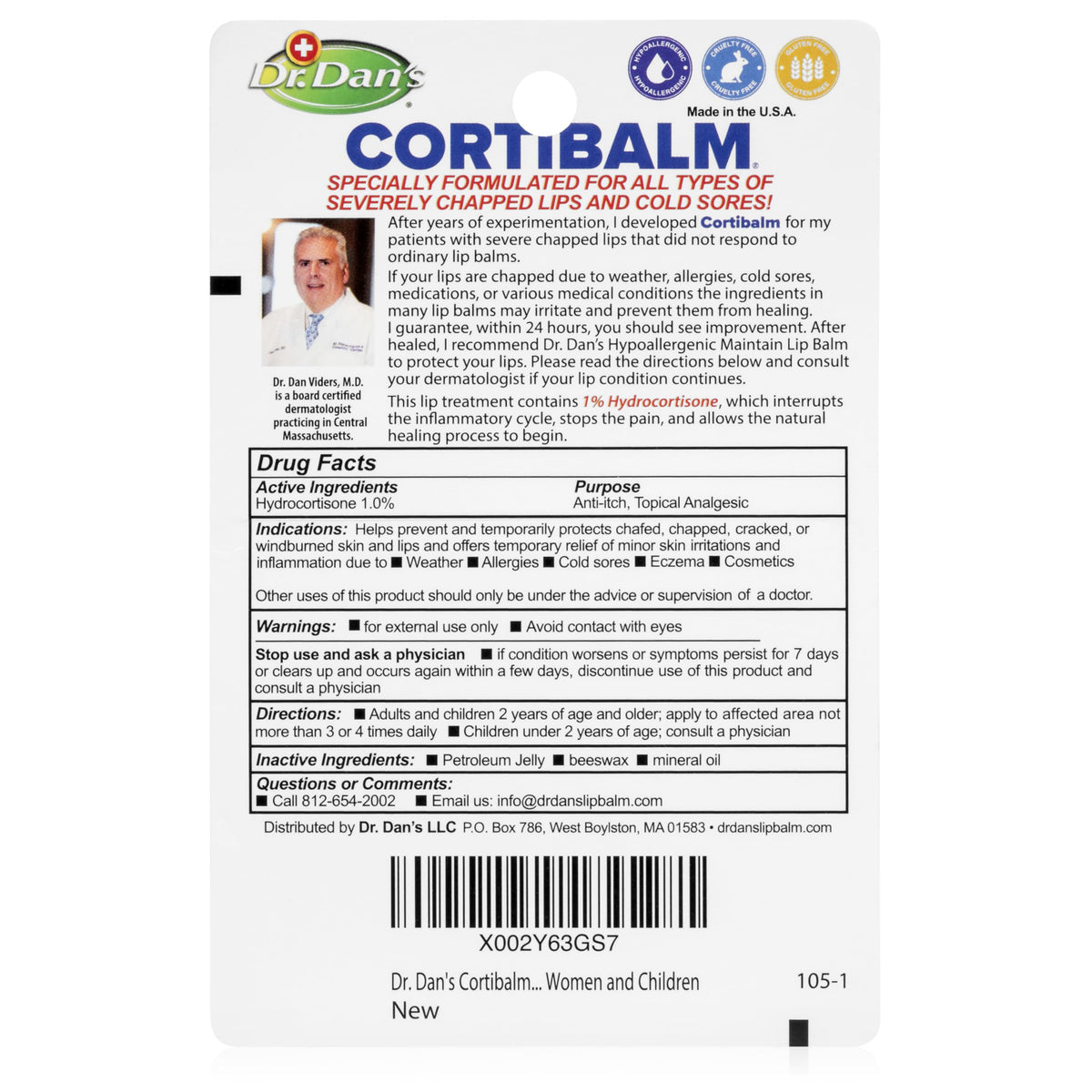 Dr. Dan's Cortibalm applied to lips for hydration