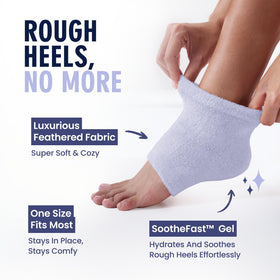 Dr. Frederick's Fuzzy Heel Socks displayed on a soft surface