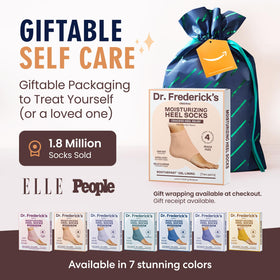 Dr. Frederick's Fuzzy Heel Socks folded neatly for storage
