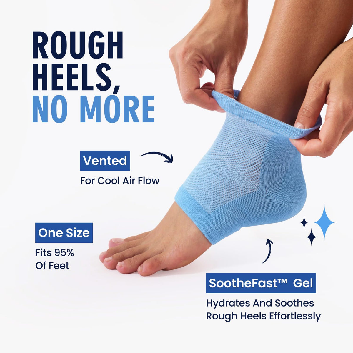 Dr. Frederick's heel socks displayed with Vitamin E and Jojoba Oil