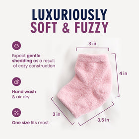 Dr. Frederick's Original Fuzzy Heel Socks displayed with foot care products