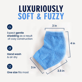 Dr. Frederick's Original Fuzzy Heel Socks displayed with foot care products