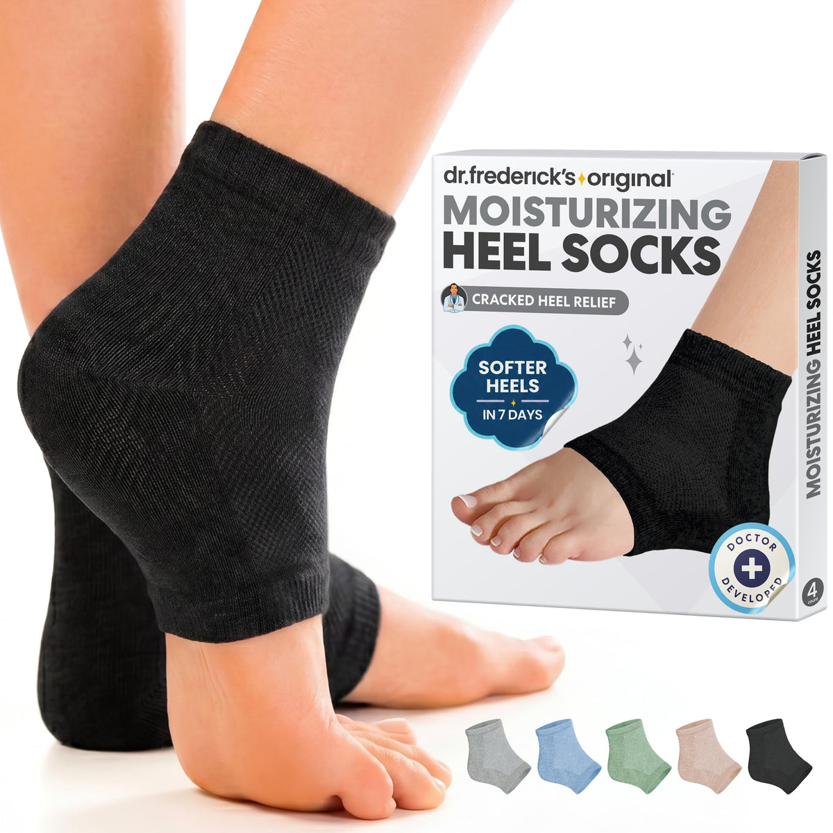 Dr. Frederick's Original Moisturizing Heel Socks black argan front view