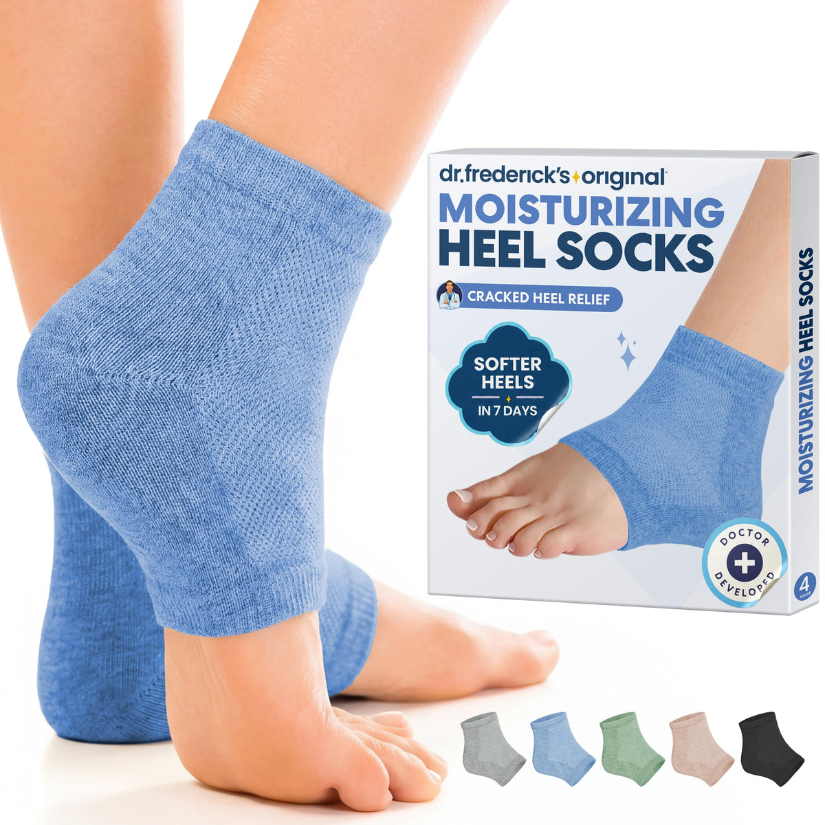 Dr. Frederick's Original Moisturizing Heel Socks in blue with gel lining