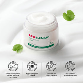 Dr.G Red Blemish Clear Soothing Moisturizer Cream texture on a fingertip