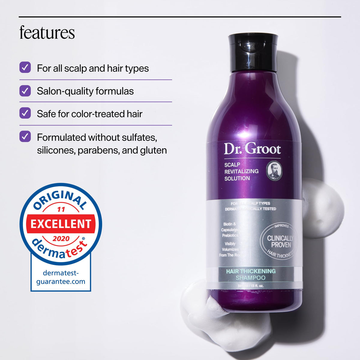 Dr. Groot Hair Thickening Shampoo lathering on hair