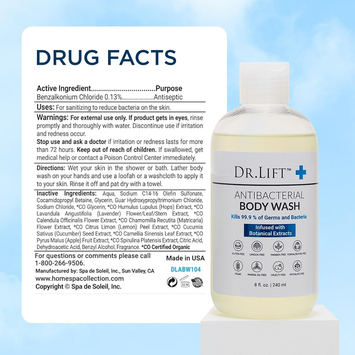 DR. LIFT Antibacterial Body Wash Lemon in bathroom setting