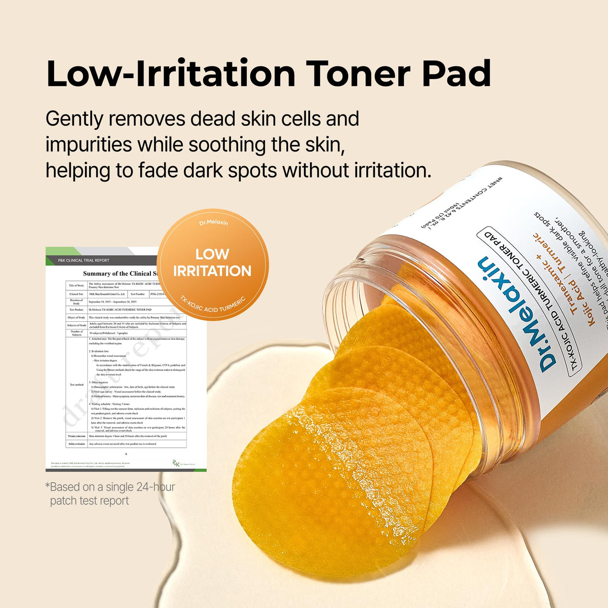Dr.Melaxin Kojic Acid Turmeric Toner Pad in use on skin