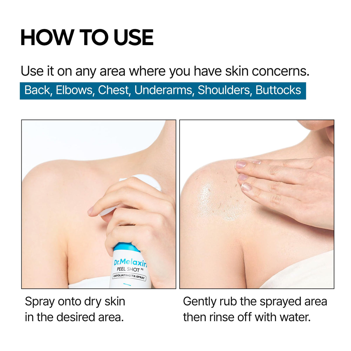 Dr.Melaxin Peel Shot Exfoliating Spray with a soft towel