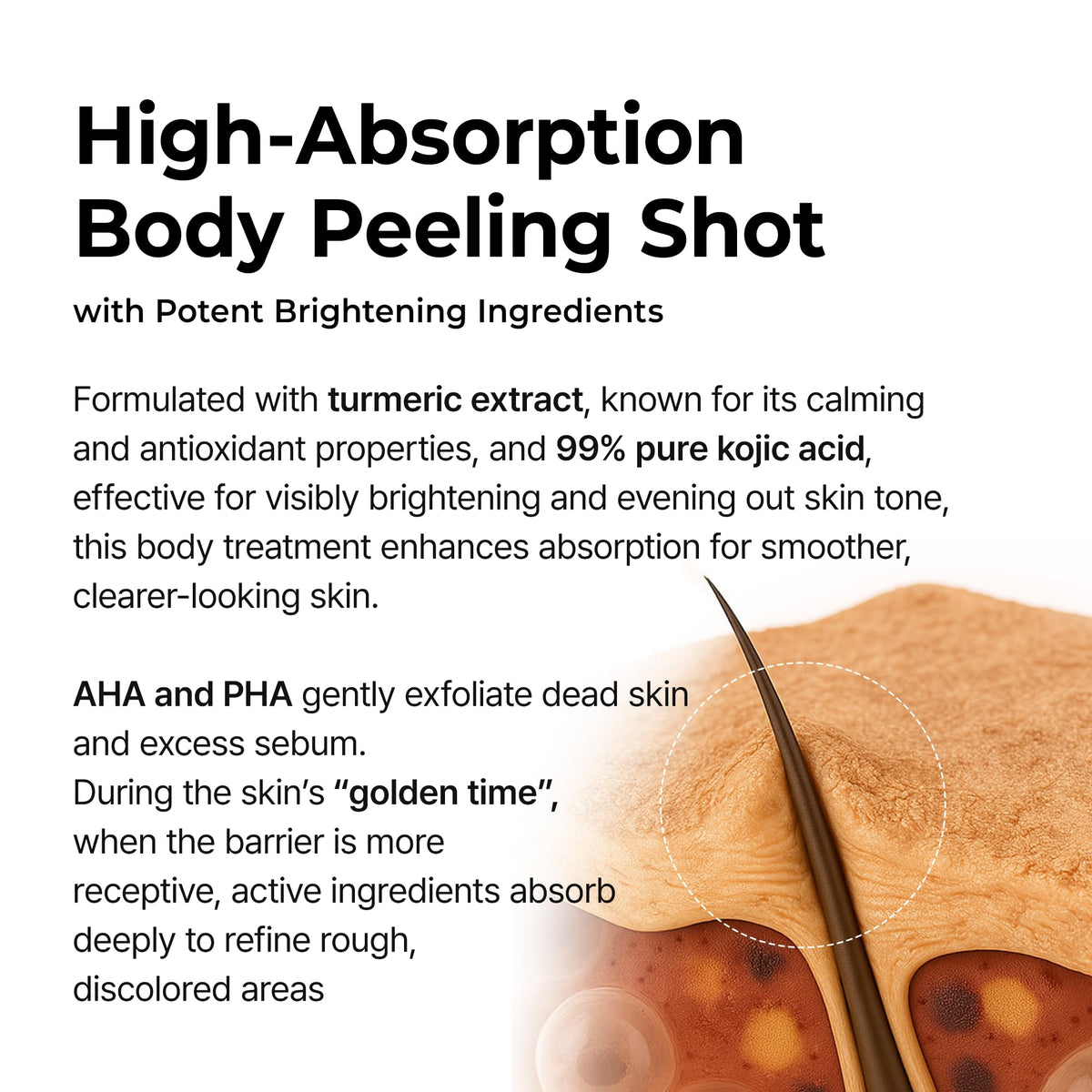 Dr.Melaxin Peel Shot Kojic Acid Turmeric Body Exfoliator Spray application on skin