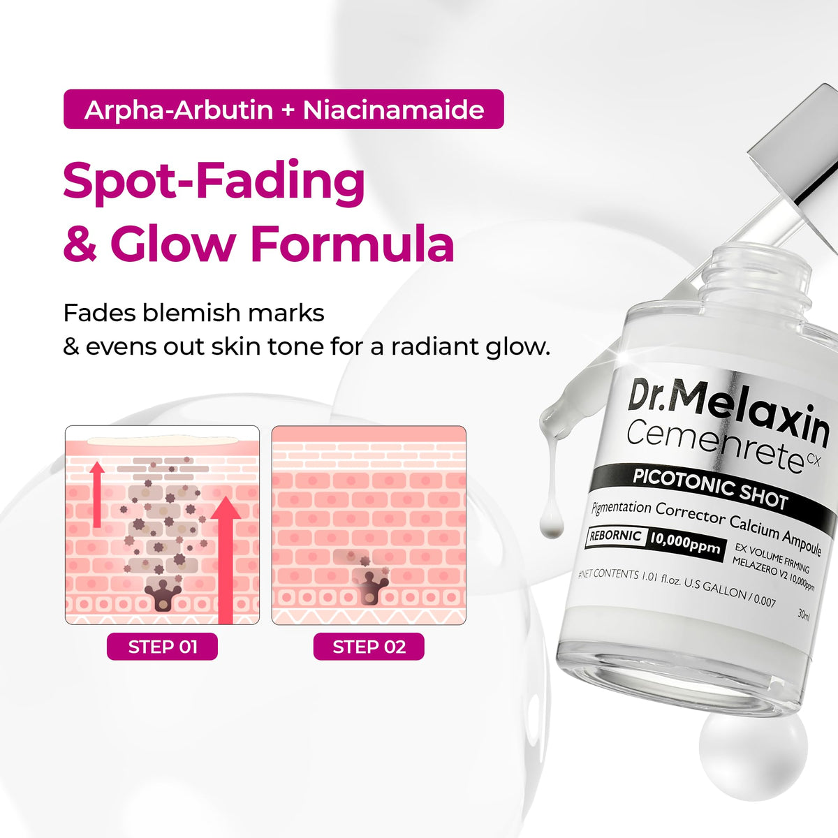 Dr.Melaxin Picotonic Shot Serum 1.01 fl.oz side view