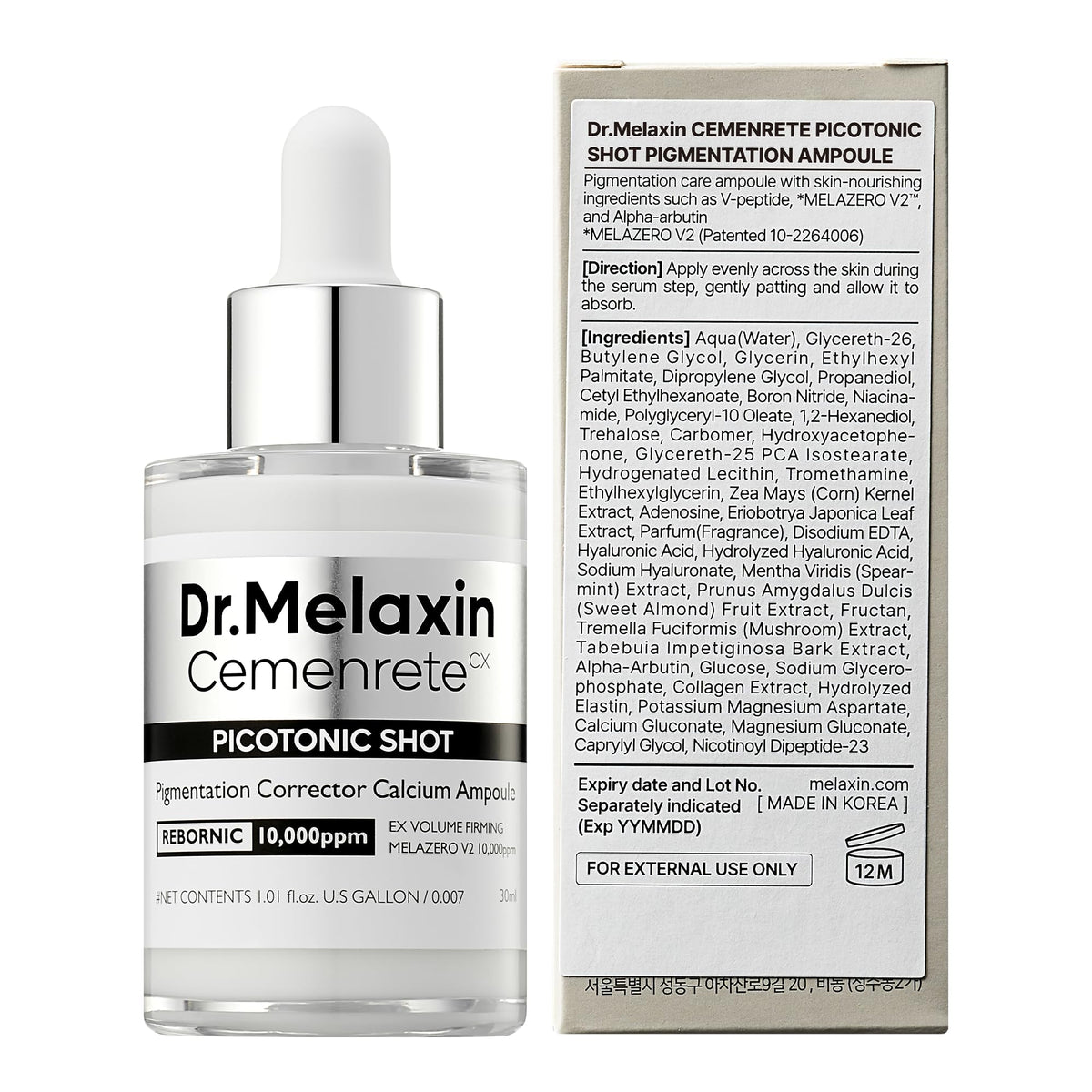 Dr.Melaxin Picotonic Shot Serum 1.01 fl.oz with ingredients