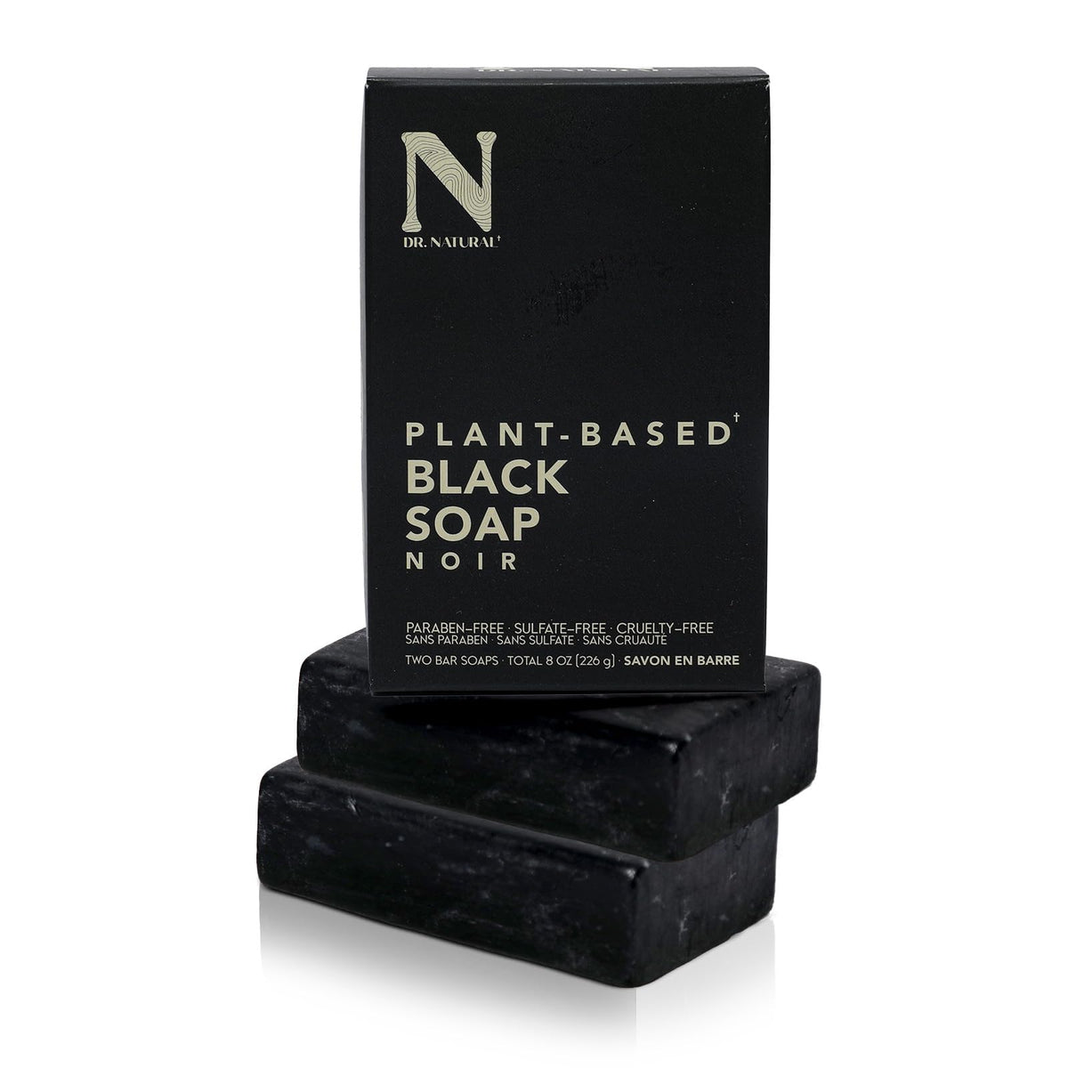 Dr. Natural Black Bar Soap front view with packaging