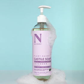 Dr. Natural Castile Liquid Soap 16 oz lavender bottle on countertop