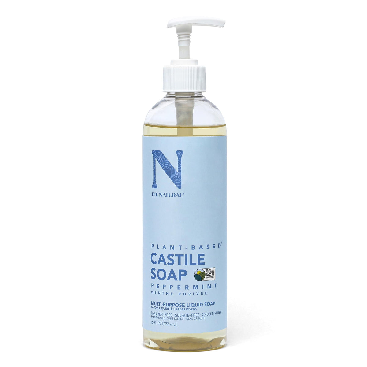 Dr. Natural Castile Liquid Soap 16 oz peppermint front view