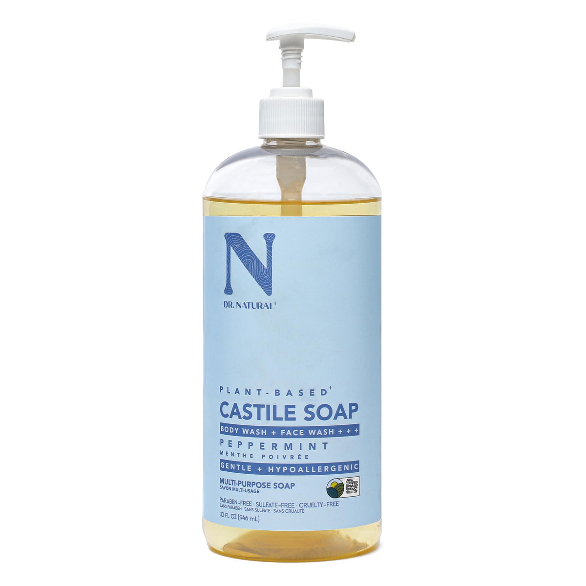 Dr. Natural Castile Liquid Soap Peppermint 32 oz front view