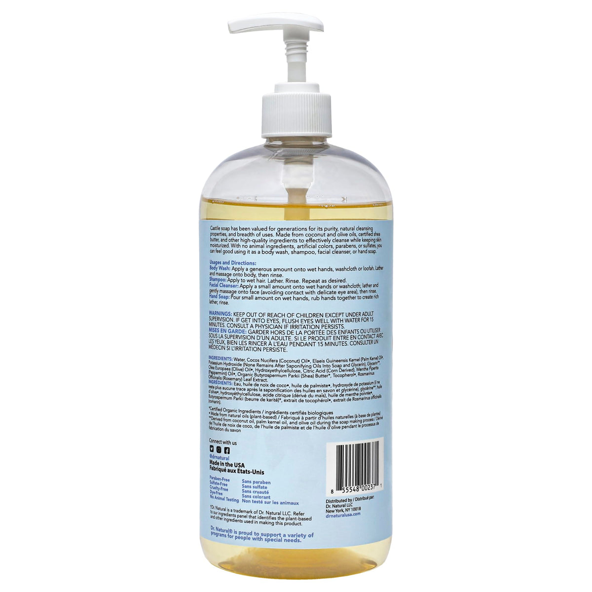 Dr. Natural Castile Liquid Soap Peppermint 32 oz in use