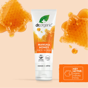 Dr. Organic Manuka Honey Face Scrub in eco-friendly packaging