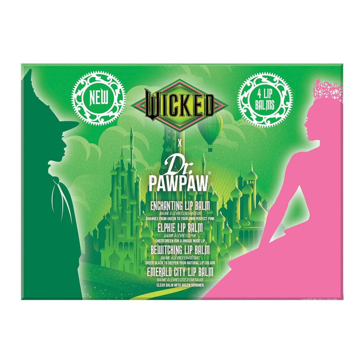 Dr. PAWPAW Elphaba Wicked Balm Collection front view with four balms