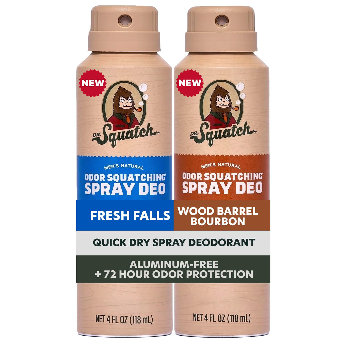Dr. Squatch 2-Pack Spray Deodorant Fresh Falls and Wood Barrel Bourbon front view