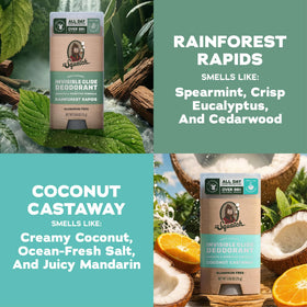 Dr. Squatch deodorant Coconut Castaway and Rainforest Rapids scent
