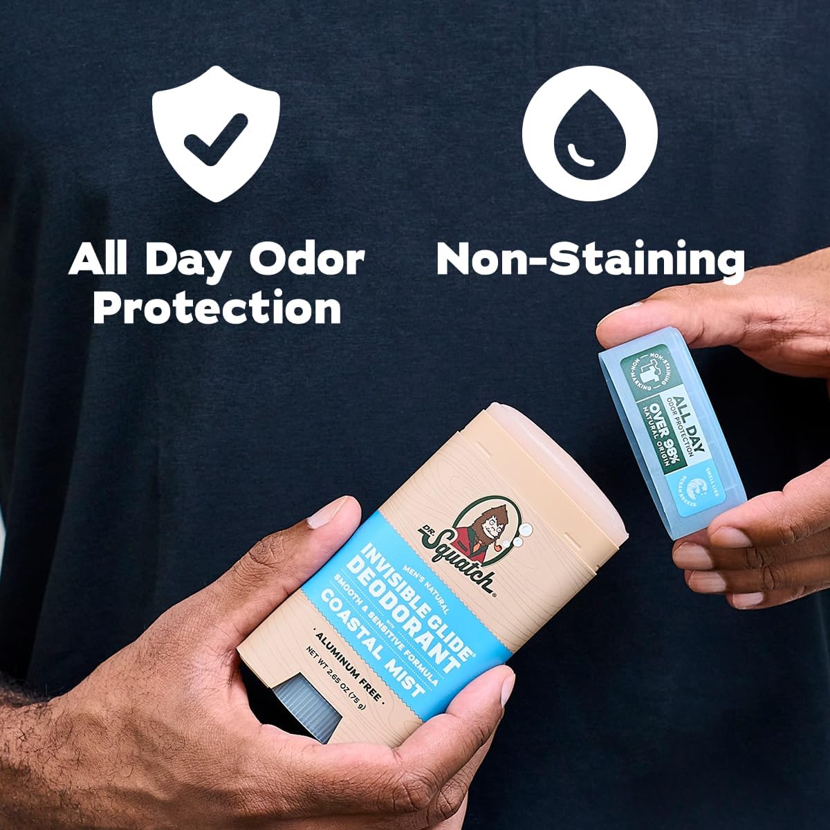 Dr. Squatch deodorant in bathroom setting