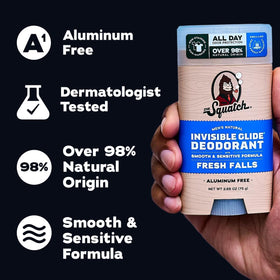 Dr. Squatch deodorant on a bathroom counter