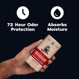 Dr. Squatch deodorant packaging showing natural ingredients